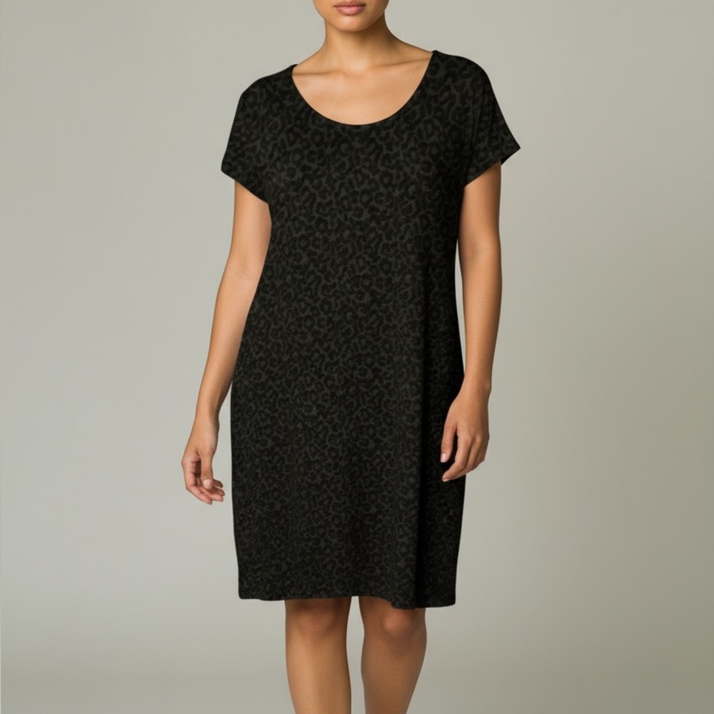 LOFT Charcoal Embrossed Print Dress Size Large